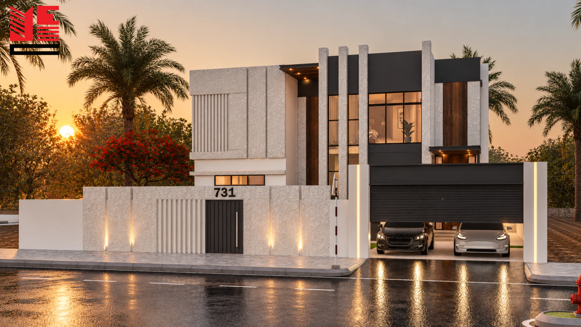 Modern Villa with a Vertical Entrance Screen &mdash; project view 1