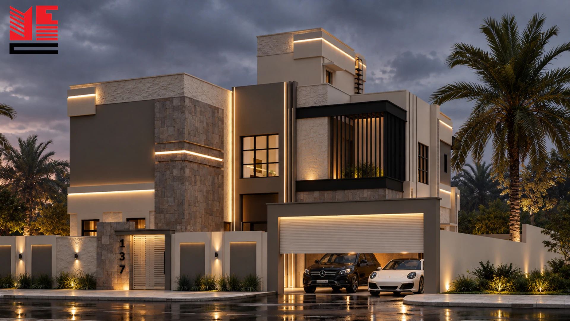 Modern Villa with Layered Facade Frames &mdash; project view 1